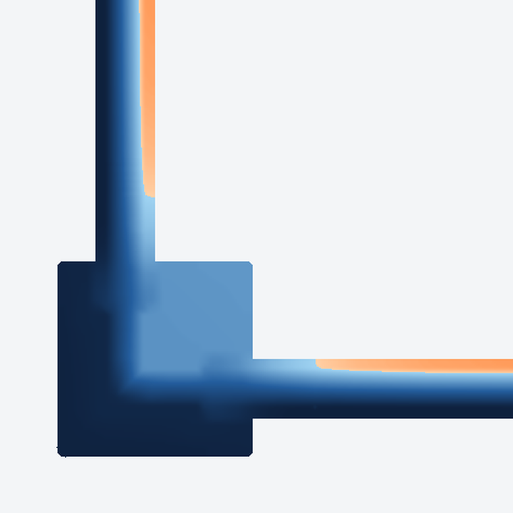 Thermal plot of a traditional corner window with an aluminum post: the post and nearby glass are blue, below the dew point