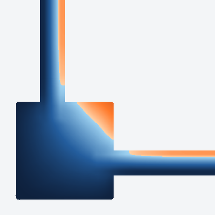Thermal plot of a traditional corner window with a wood post: the glass beside the post is blue, below the dew point